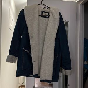 Oversized denim jacket with sherpa lining